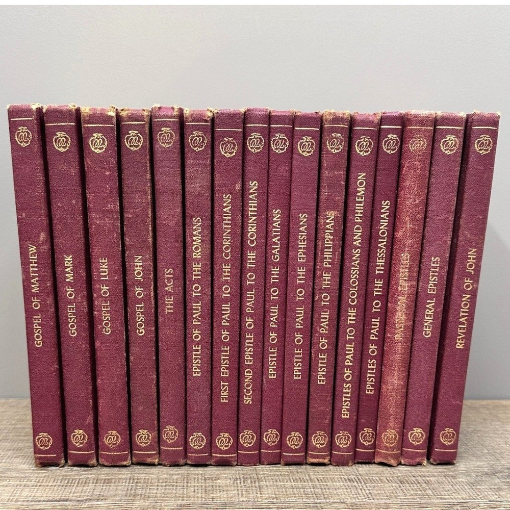 Complete 16 Volume Vintage New Testament Pocket Book Set Maroon Cloth Gold Text